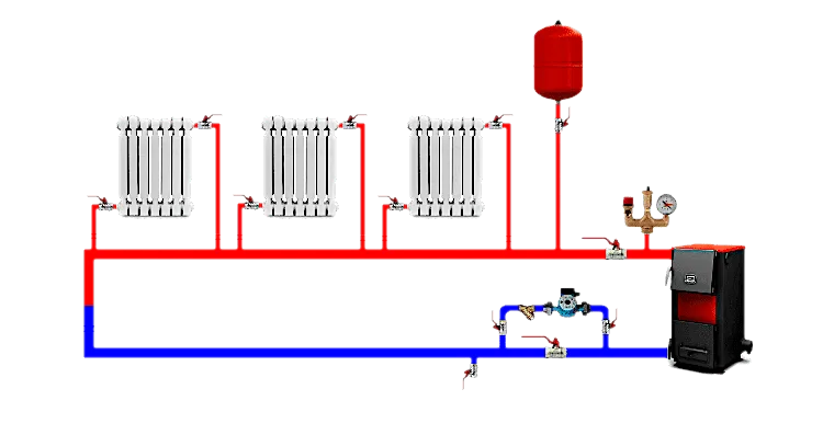 Схема отопления с нижней разводкой труб