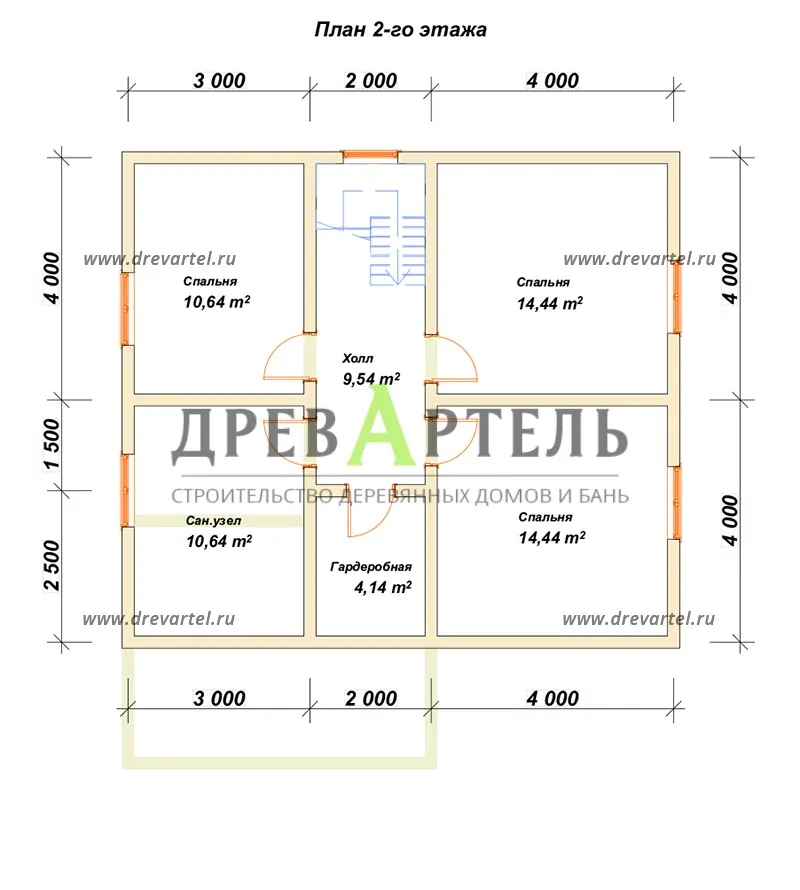 План 2-го этажа - Дом из бруса 8х9 с котельной