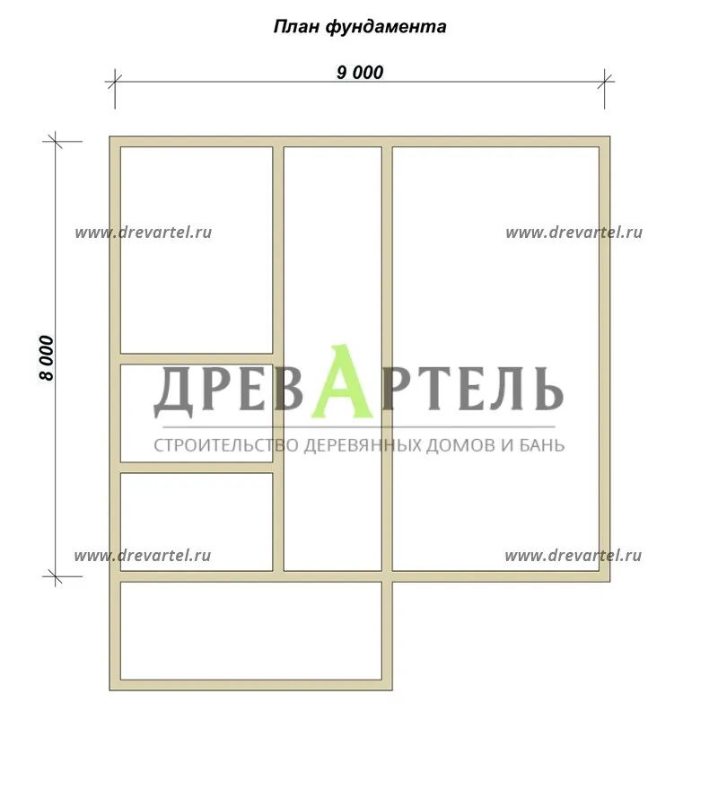 План ленточного фундамента - Дом из бруса 8х9 с котельной