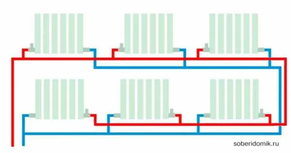 Двухтрубная система отопления, разные схемы схема Тихельмана